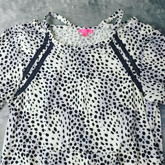 Betsy Johnson Sweatshirt Womens Small Black Grey Animal Print Kangaroo Pocket - Picture 5 of 11